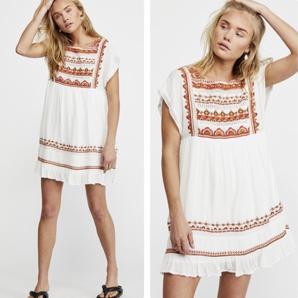 Free People Sunrise Wanderer Mini Dress, Size S, Bohemian Embroidered